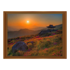 Koreaanse herfst Sunset Temple Wood Lijst Foto Afdruk