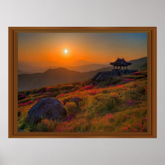 Koreaanse herfst Sunset Temple Wood Lijst Poster (Voorkant)