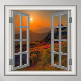 Koreaanse herfst zonsondergang Boeddhistische temp Poster