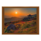 Koreaanse herfst zonsondergang tempel houten frame foto afdruk (Voorkant)