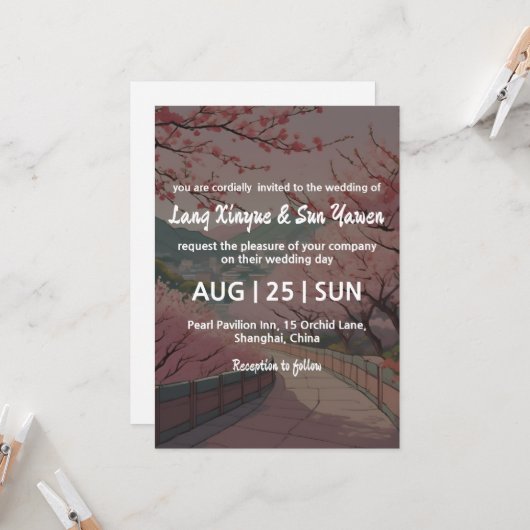 Koreaanse huwelijksuitnodiging kaart (Voorkant / Achterkant in situ)