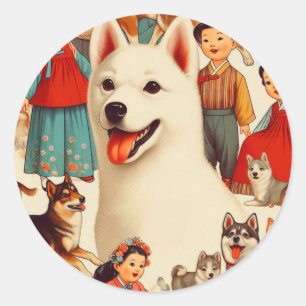  Koreaanse Jindo Illustratie Ronde Sticker