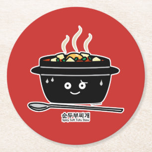 Koreaanse Kruidige zachte Tofu jjigae van de Ronde Kartonnen Onderzetter