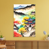 Koreaanse landschap inkt schildering canvas afdruk (Insitu (Woonkamer))
