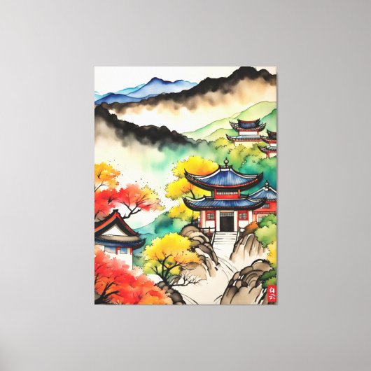 Koreaanse Landschapsinkt het Schilderen Canvas Afdruk (Voorkant)