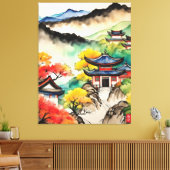 Koreaanse Landschapsinkt het Schilderen Canvas Afdruk (Insitu (Woonkamer))