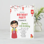Koreaanse meisje verjaardagsfeestje uitnodiging (Staand voorkant)