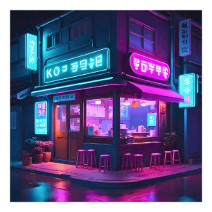 Koreaanse Neon Coffee House LoFi Kunst Foto Afdruk