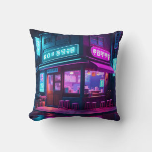 Koreaanse Neon Coffee House LoFi Kunst  Kussen