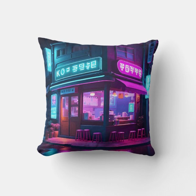 Koreaanse Neon Coffee House LoFi Kunst  Kussen (Voorkant)