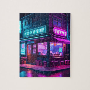 Koreaanse Neon Coffee House LoFi Kunst Legpuzzel
