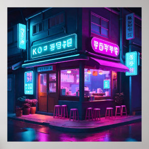 Koreaanse Neon Coffee House LoFi Kunst Poster