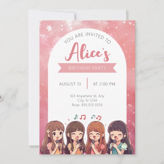 Koreaanse Pop Muziek K-Pop Girlband Verjaardagsfee Kaart (Voorkant)