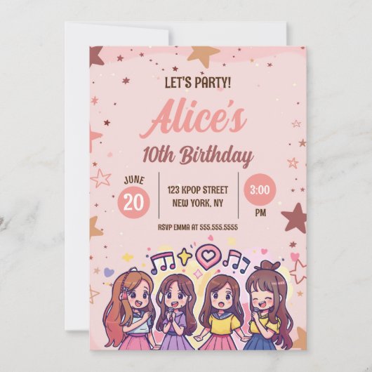 Koreaanse Pop Muziekster K-Pop Thema Verjaardagsfe Kaart (Voorkant)