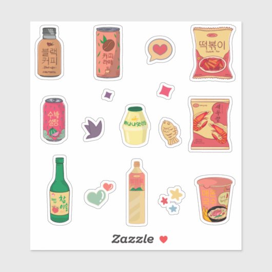 Koreaanse snacks en drinken sticker (Vel)