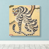 Koreaanse Striped Tiger Minhwa Canvas Afdruk (Insitu (Houten vloer))