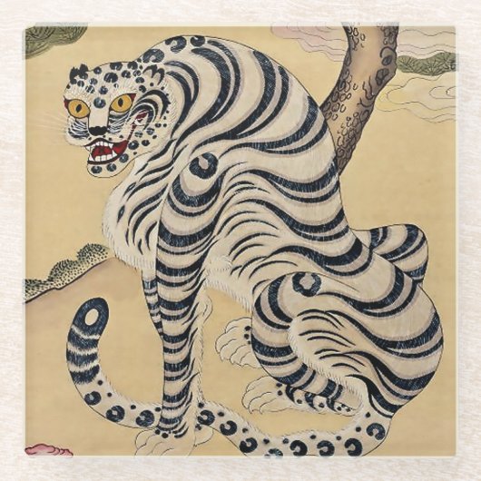 Koreaanse Striped Tiger Minhwa Glazen Onderzetter (Voorkant)