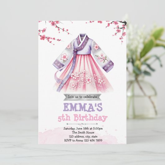 Koreaanse thema verjaardagsuitnodiging kaart (Staand voorkant)