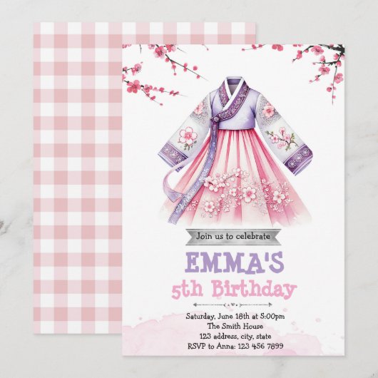 Koreaanse thema verjaardagsuitnodiging kaart (Voorkant / Achterkant)