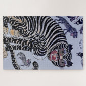 Koreaanse tijger Minhwa met drie kubussen Legpuzzel (Horizontaal)