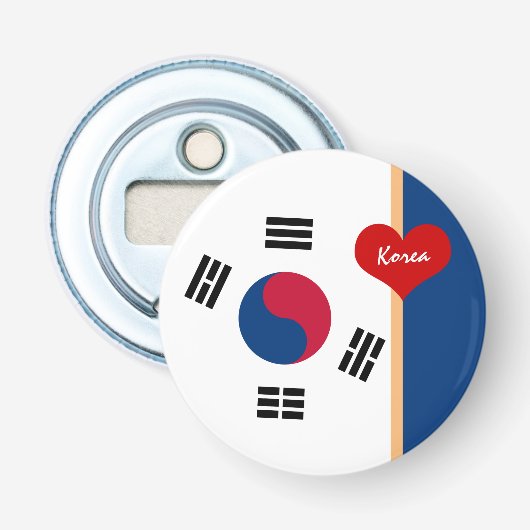 Koreaanse vlag & Zuid-Koreaanse partij/sport drink Button Flesopener (Voorkant)