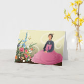 Koreaanse vrouw die een hanbok dragen kaart (Gele Bloem)