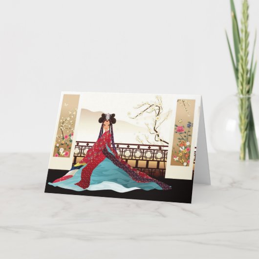 Koreaanse vrouw die een hanbok dragen kaart (Voorkant)