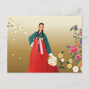 koreaanse vrouw in hanbok briefkaart