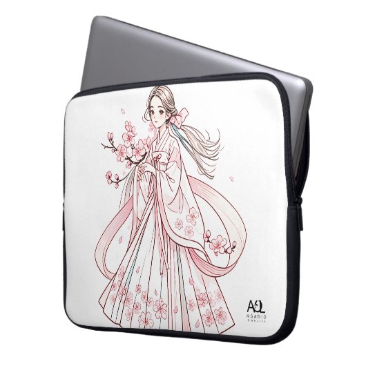Koreaanse vrouw in Hanbok met Cherry Electronics B Laptop Sleeve (Voorkant Links)