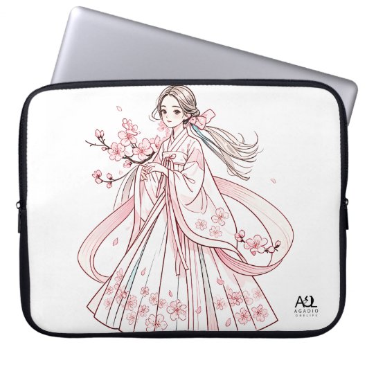 Koreaanse vrouw in Hanbok met Cherry Electronics B Laptop Sleeve (Voorkant)
