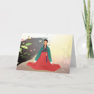 Koreaanse vrouw met een hanbok kaart
