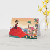 Koreaanse vrouw met een hanbok kaart (Gele Bloem)