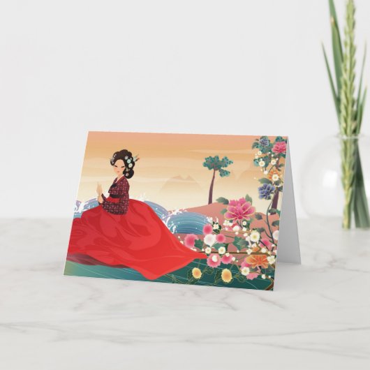 Koreaanse vrouw met een hanbok kaart (Voorkant)