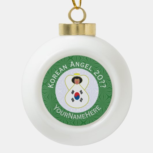Koreaanse (Zuid) Engel Kerstvlag Gepersonaliseerd Keramische Bal Ornament (Voorkant)