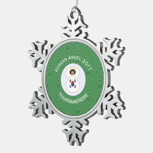 Koreaanse (Zuid) Engel Kerstvlag Gepersonaliseerd Tin Sneeuwvlok Ornament (Rechts)