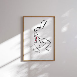 Korean Dance Hanbok Woman Ink Line Poster