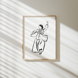 Korean Hanbok Woman Drum Dance Ink Poster