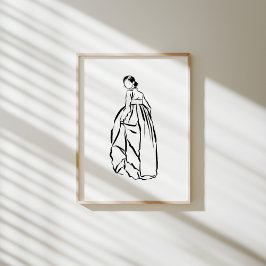 Korean Hanbok Woman Ink Line Art Poster