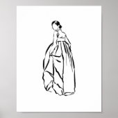 Korean Hanbok Woman Ink Line Art Poster (Voorkant)