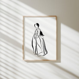 Korean Hanbok Woman with Norigae Ink Poster