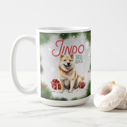 Korean Jindo Dog Pun Christmas Coffee Mok (Met donut)