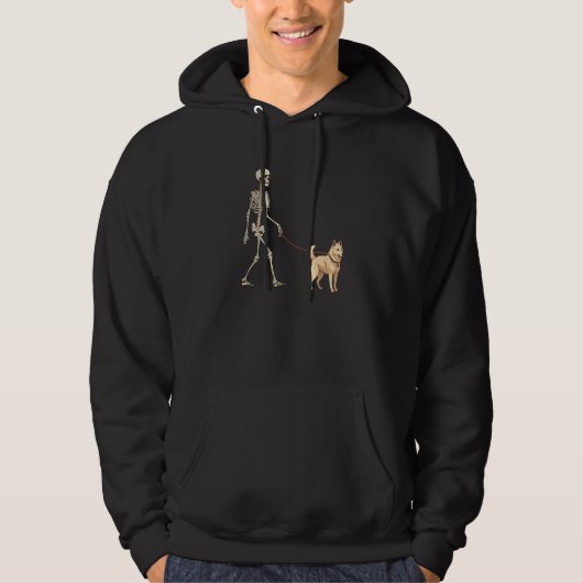 Korean Jindo Skeleton Dog Walking Halloween Dog Hoodie (Voorkant)