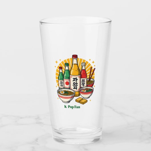 Korean Pop Culture Chest Print T-Shirt Glass Glas (Voorkant)