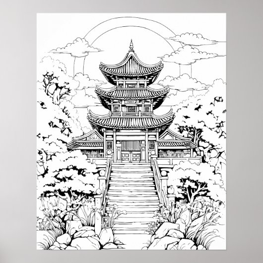 Korean Temple Coloring Poster (Voorkant)