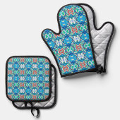 Korenbloem Balanced Harmony Kleuren Abstracte Lijn Ovenwant & Pannenlap Set (Voorkant / Achterkant)