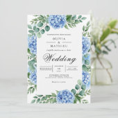 Korenbloem Blau Lichtgevende Hydrangea Bruiloft Kaart (Staand voorkant)