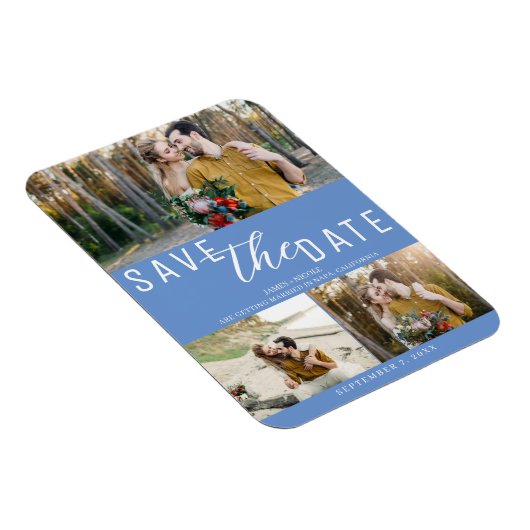 Korenbloem Blauw Bewaar de datum Bruiloft 3 Foto's Magneet (Rechterzijde)