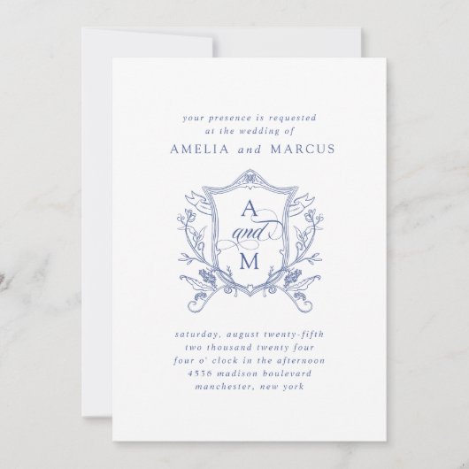 Korenbloem Blauw  Crest Bruiloft Kaart (Voorkant)