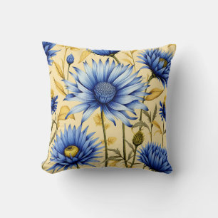  Korenbloem Blauw en Geel Bloemen Kussen
