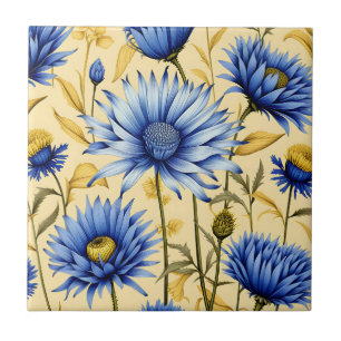  Korenbloem Blauw en Geel Bloemen Tegeltje